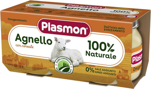 Plasmon Omogeneizzato Carne Agnello e cereale 2x80g Con Carne Italiana, 100% naturale, senza amidi e sale aggiunti